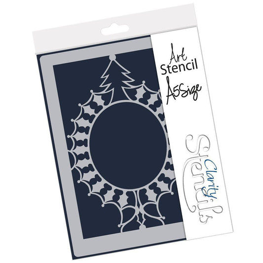 Christmas Tree & Holly Frame A5 Stencil