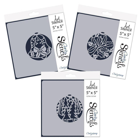 Christmas Baubles Set 1 - Bell, Holly & Pine Forest 5" x 5" Stencil Trio