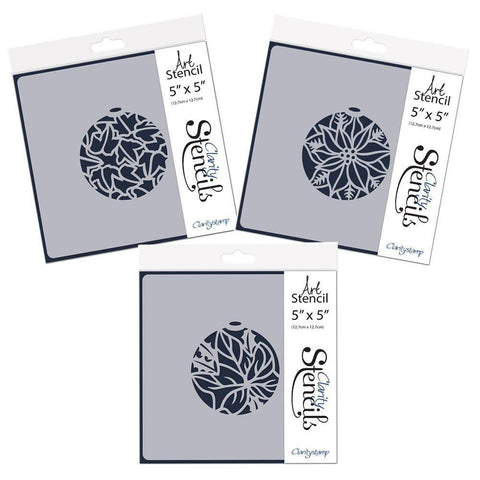 Christmas Baubles Set 2 - Ivy Leaves, Poinsettia & Single Ivy Leaf 5" x 5" Stencil Trio