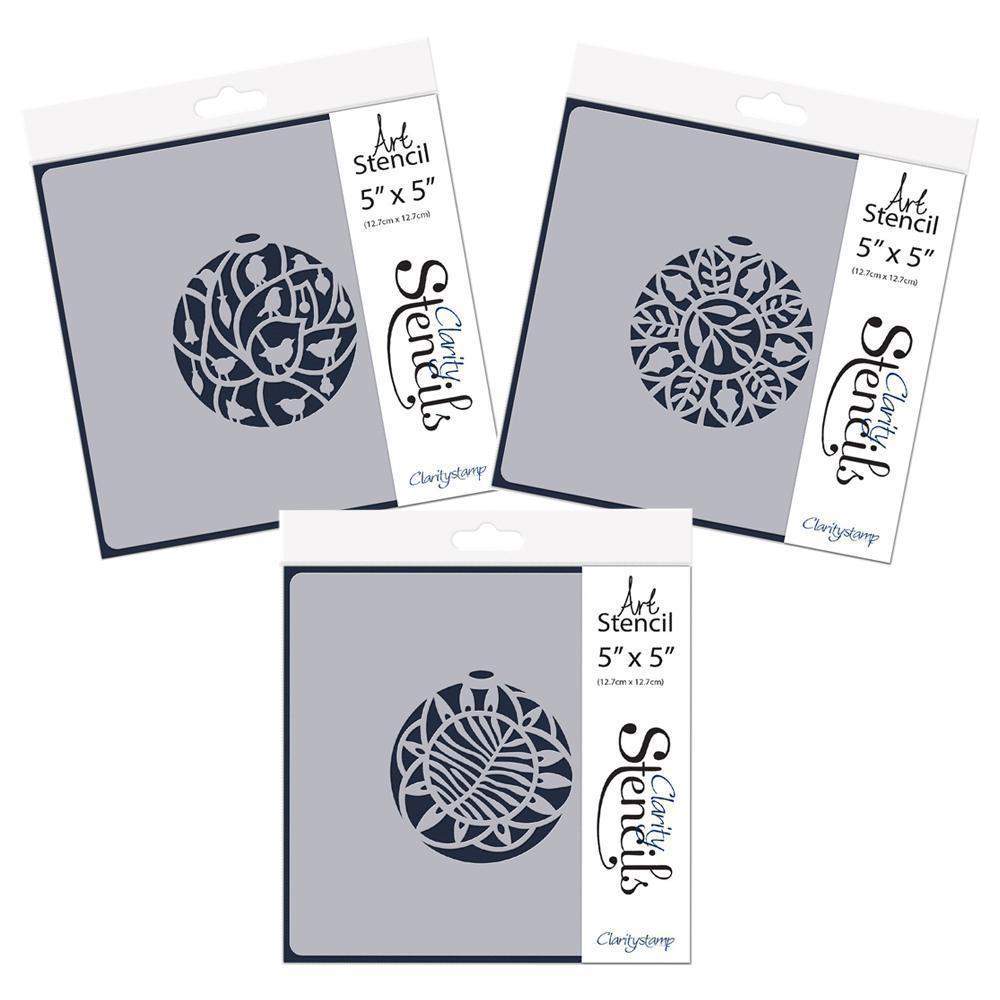 Christmas Baubles Set 3 - Robins, Mistletoe & Pine Branch 5" x 5" Stencil Trio