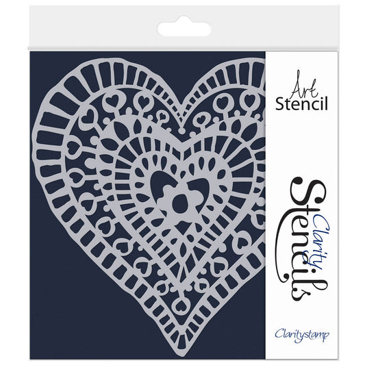 Block Print Flower Heart  7" x 7" Frameless Stencil