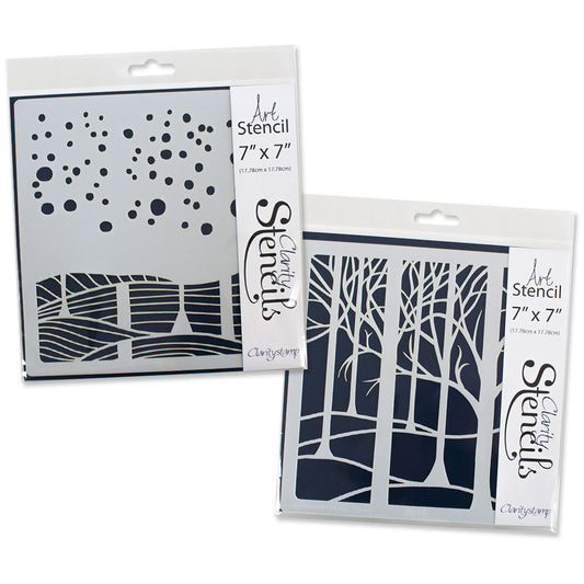 Treescape & Snowy Treescape 7" x 7" Stencil Collection