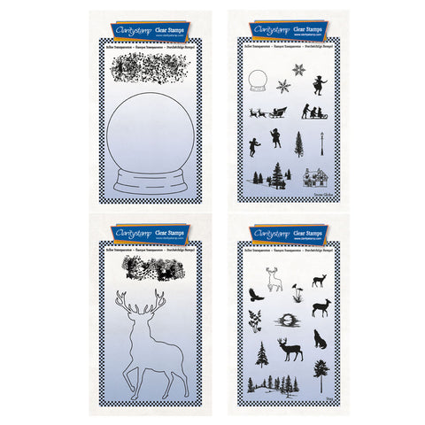 Snow Globe Outline, Stag Outline & Miniatures A6 Stamp & Mask Quartet