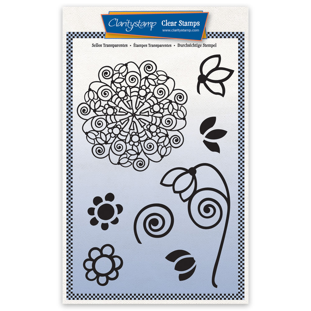 Barbara's Snowdrop Doodle Round A5 Stamp Set