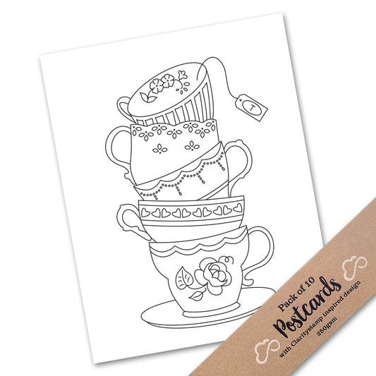 Pack of 10 Postcards - Stack of Teacups