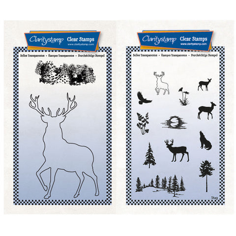 Stag Outline & Woodland Miniatures A6 Stamp & Mask Duo