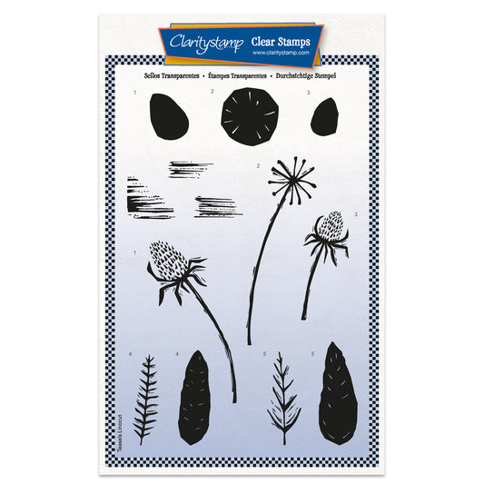 Linocut Floral- Teasels A5 Stamp Set