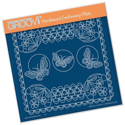 Tina's Forget Me Not & Butterflies Floral Delight A5 Square Groovi Plate