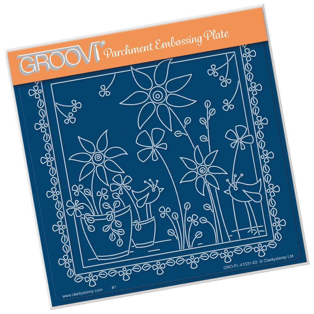 Tina's Sunflowers & Birds Floral Delight A5 Square Groovi Plate