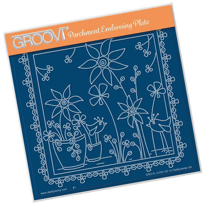Tina's Sunflowers & Birds Floral Delight A5 Square Groovi Plate