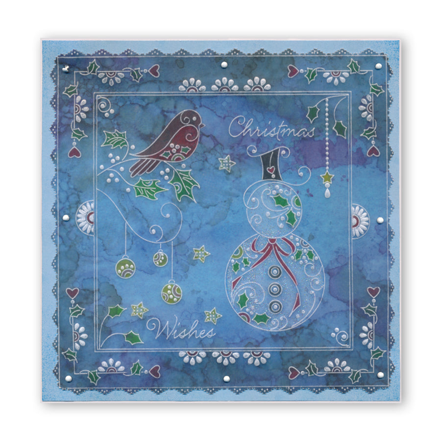 Tina's Christmas Snowman & Robins A4 Square Groovi Plate