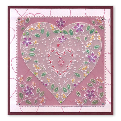 Tina's Heart Flowers Parchlet A6 Square Groovi Plate