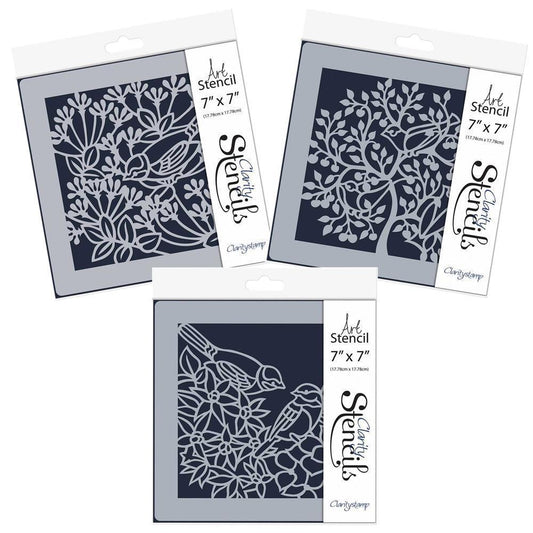 Trio of Birds 7" x 7" Stencil Collection