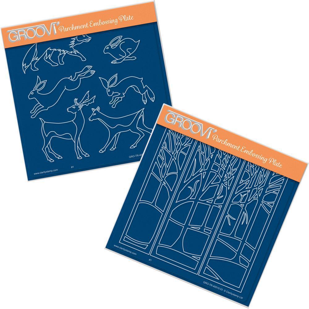 Woodland Animals & Treescape A5 Square Groovi Plate Set