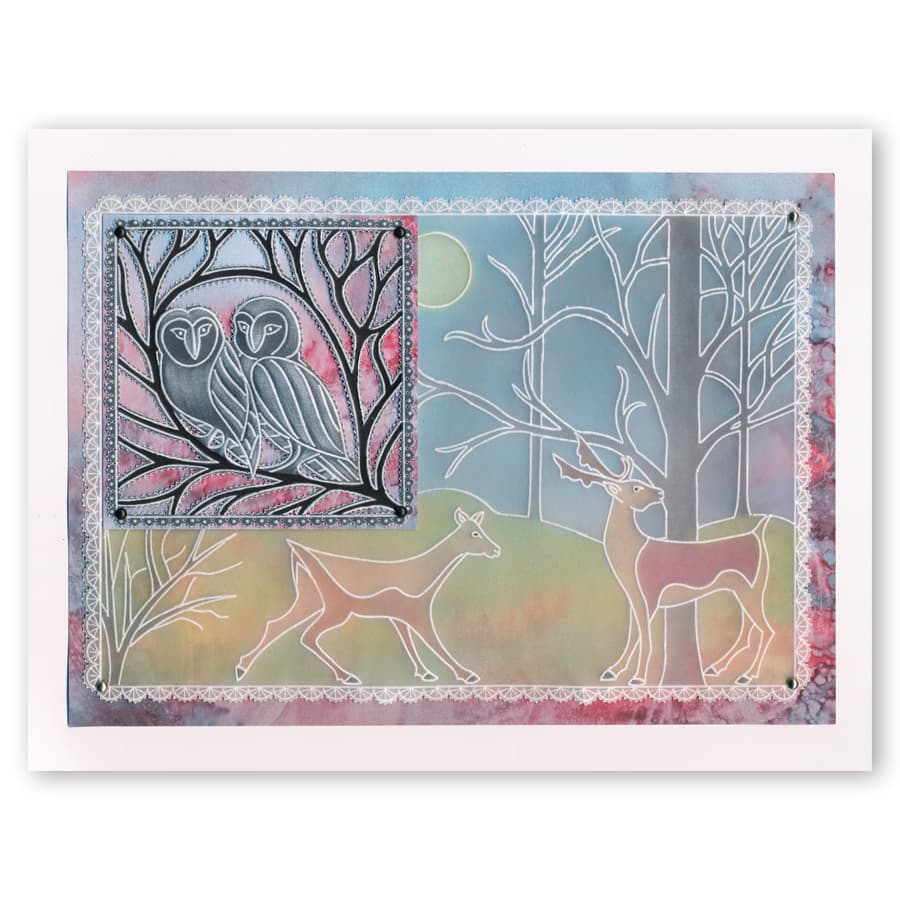 Woodland Owls & Squirrel A5 Square Groovi Plate Set