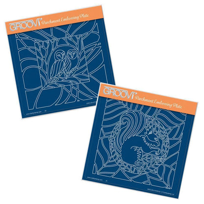 Woodland Owls & Squirrel A5 Square Groovi Plate Set