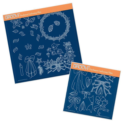 Linda's Woven Wreath & Ribbons and Bows A4 Square & A5 Square Groovi Plate Duo