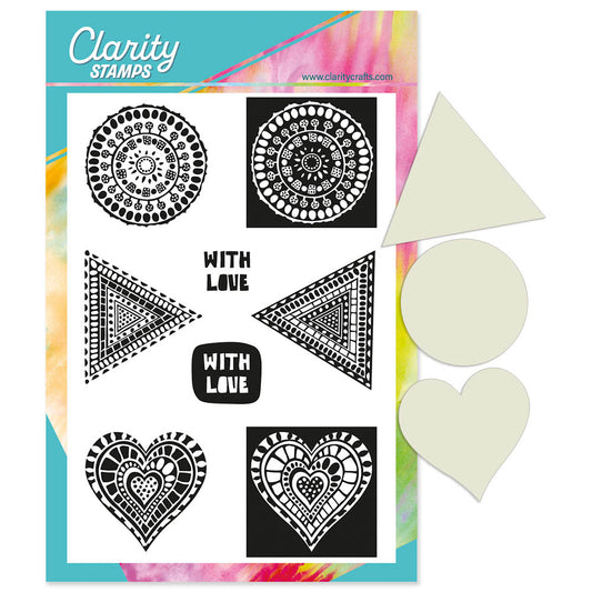 Block Print Bijou With Love - Two Way Overlay A5 Stamp & Embedders Set