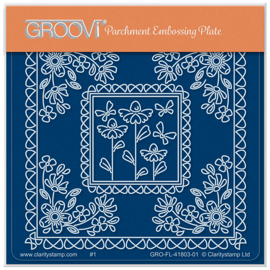 Tina's Flowerette Butterfly Parchlet A6 Square Groovi Plate