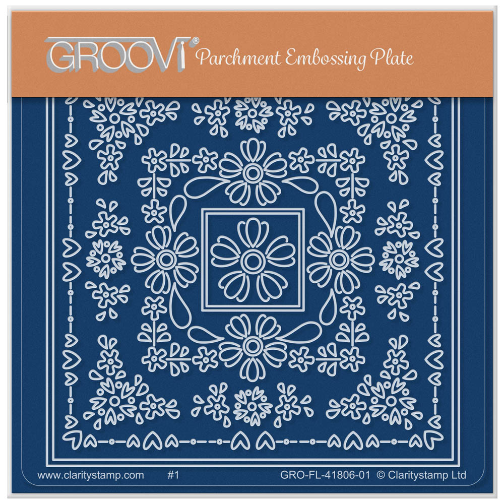 Tina's Flowerette Heart Parchlet A6 Square Groovi Plate