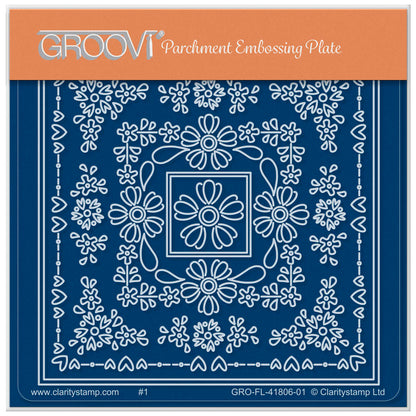 Tina's Flowerette Heart Parchlet A6 Square Groovi Plate
