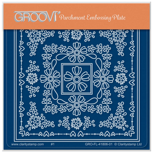 Tina's Flowerette Heart Parchlet A6 Square Groovi Plate