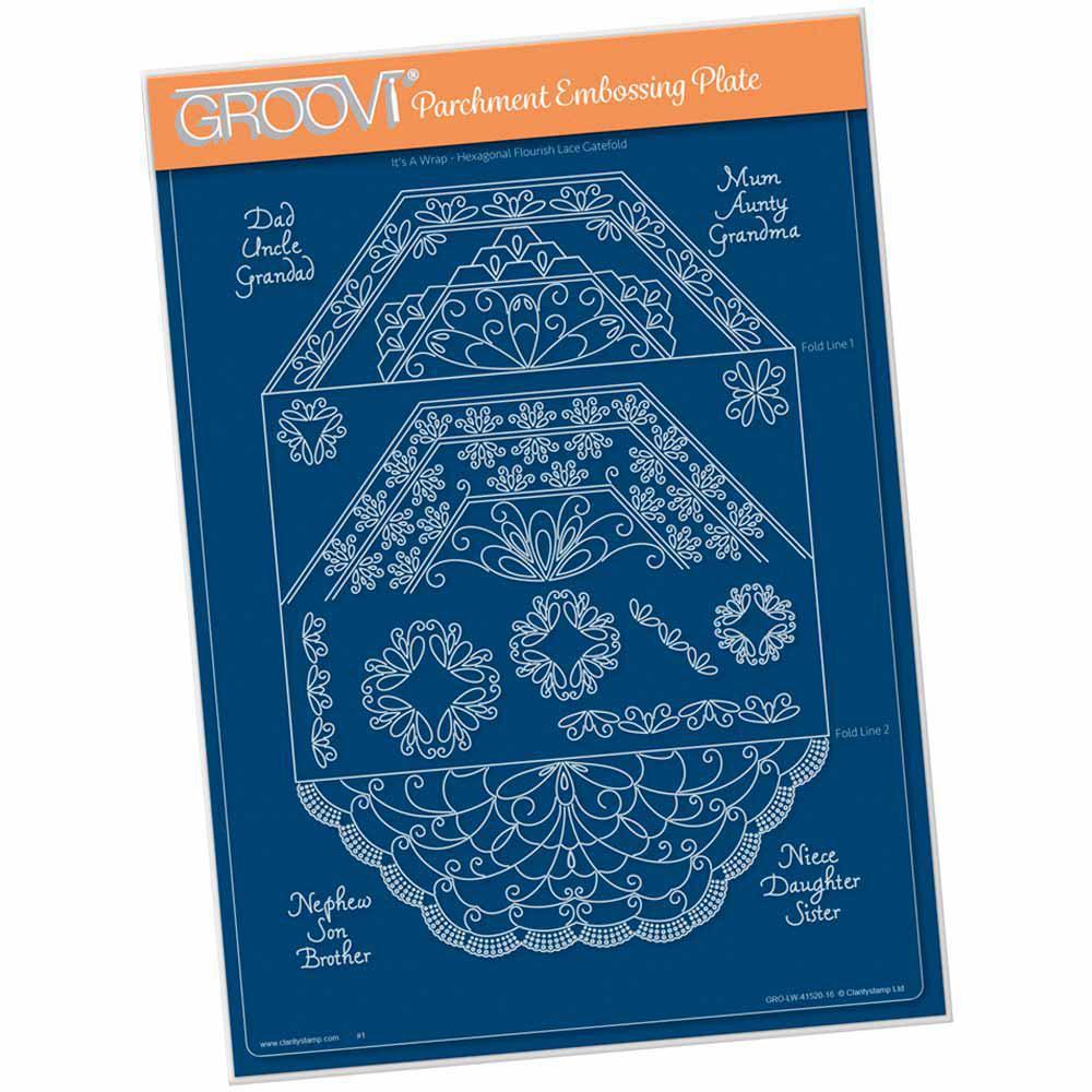 Linda's It's a Wrap! Part 1 - Hexagonal Flourish Lace Gatefold A4 Groovi Plate