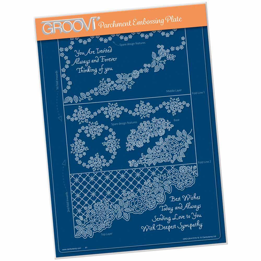 Linda's It's a Wrap! Part 1 - Diagonal Rose Lace Trifold A4 Groovi Plate